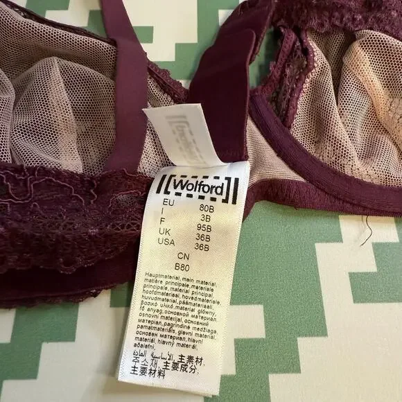 Wolford Lace Bra Deep Plum Purple Underwire Size 36B NWT $248 MSRP - Picture 4 of 7